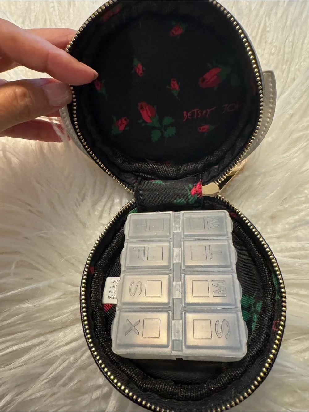 Betsey Johnson Gold & Black Bee Pill Pouch with Silver Wings